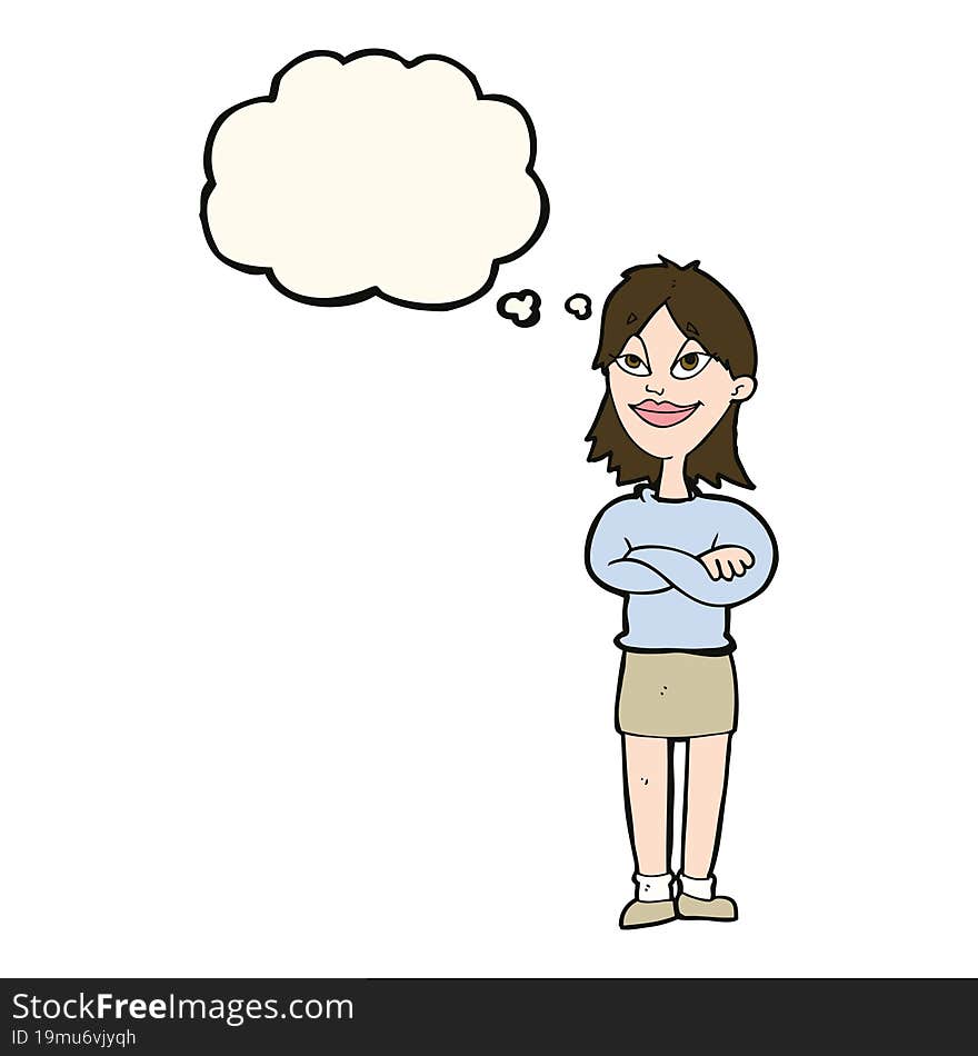 cartoon proud woman with thought bubble