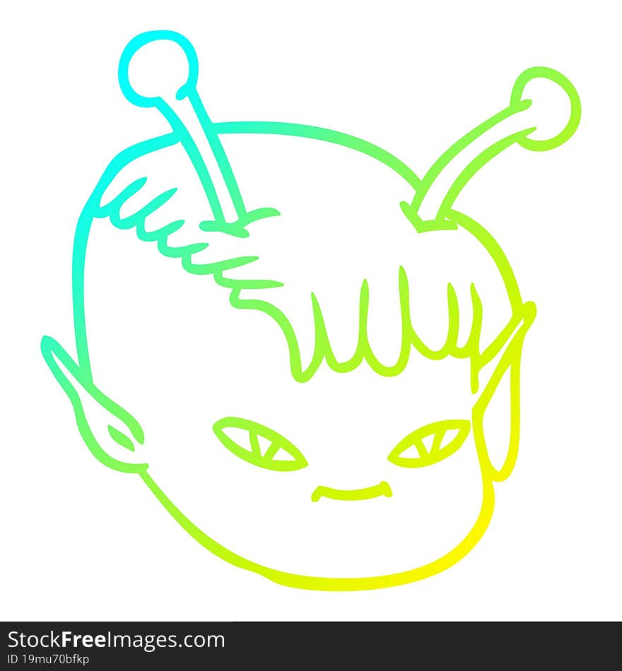 cold gradient line drawing cartoon alien space girl face