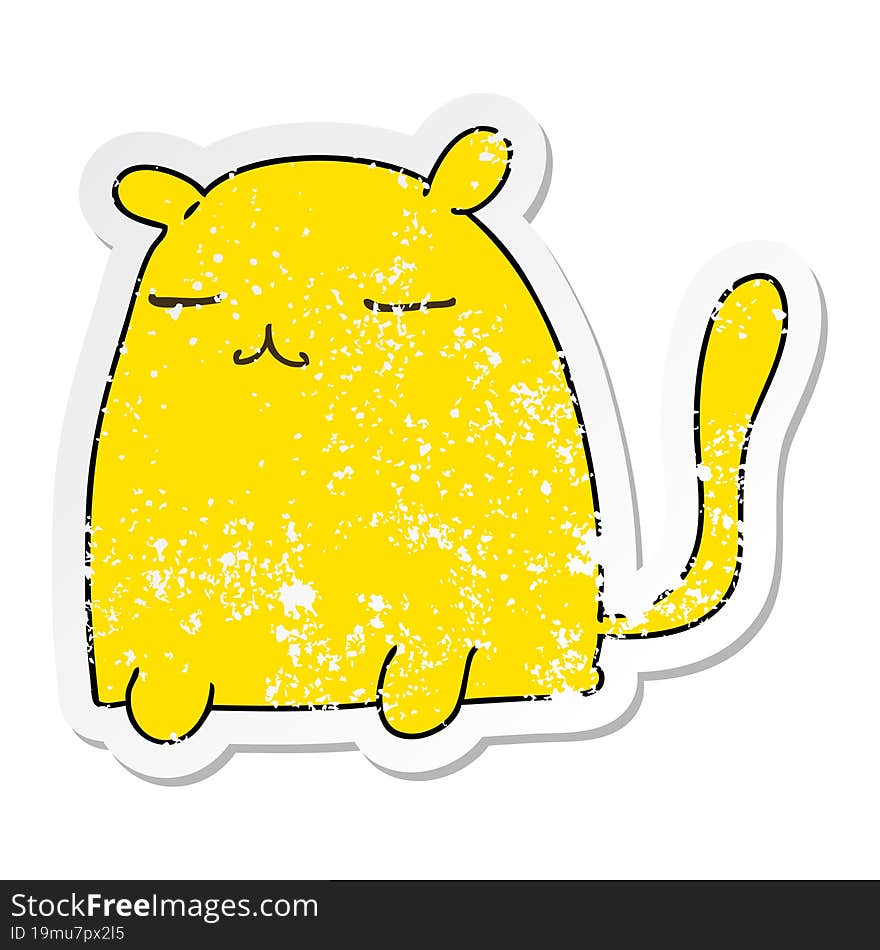 distressed sticker of a quirky hand drawn cartoon cat