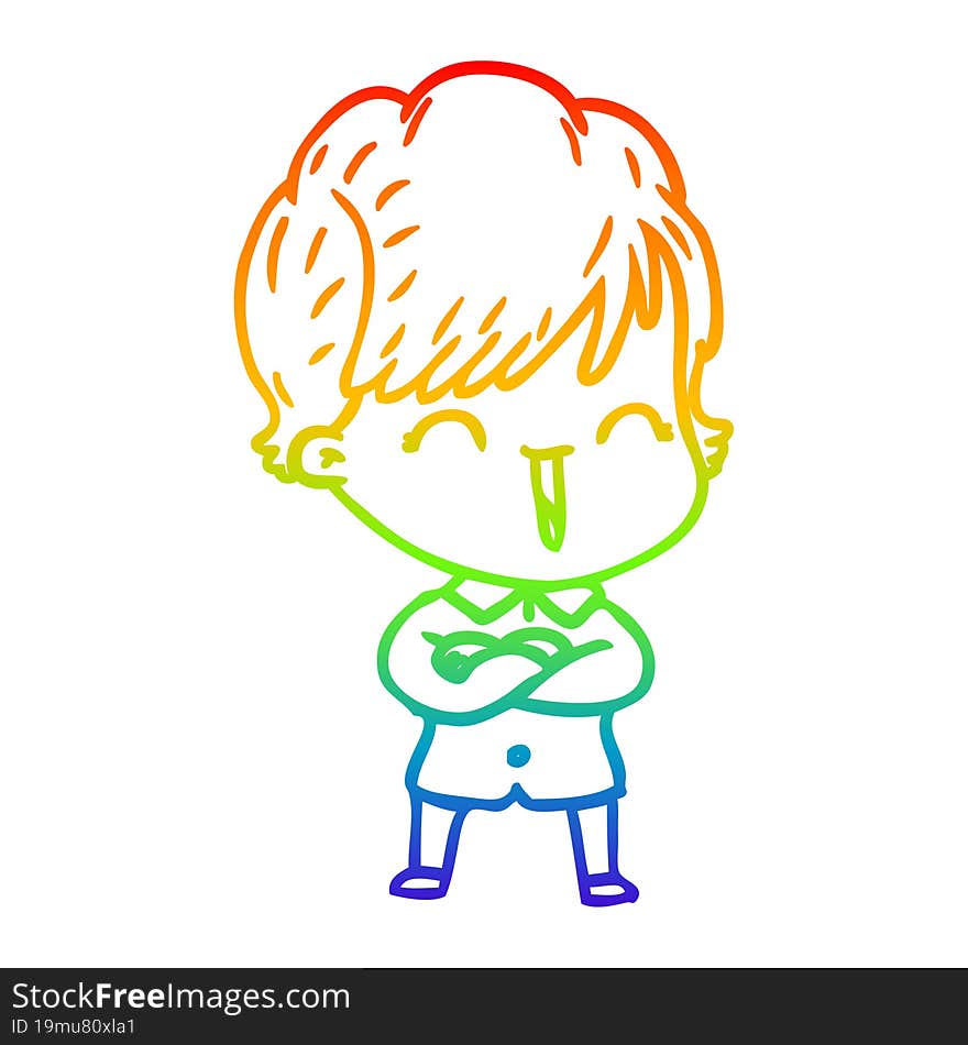 rainbow gradient line drawing of a cartoon laughing woman