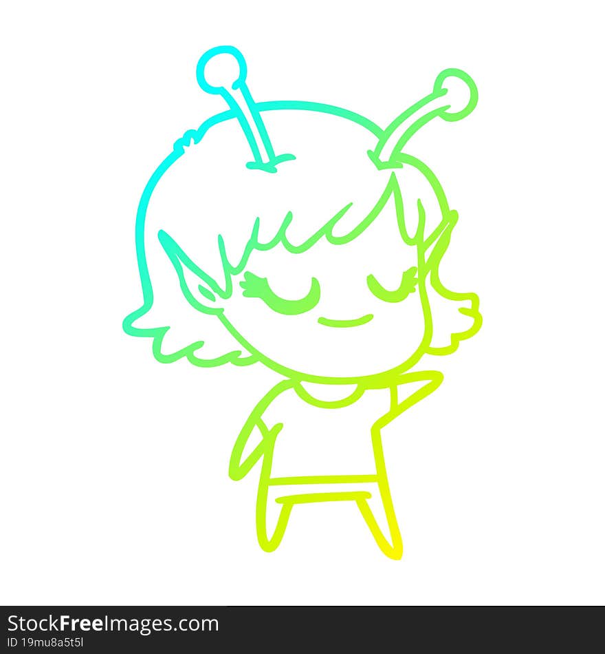 cold gradient line drawing smiling alien girl cartoon