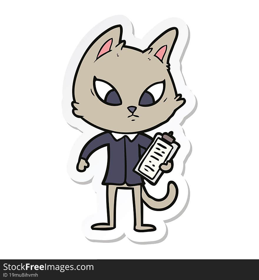 sticker of a confused cartoon business cat