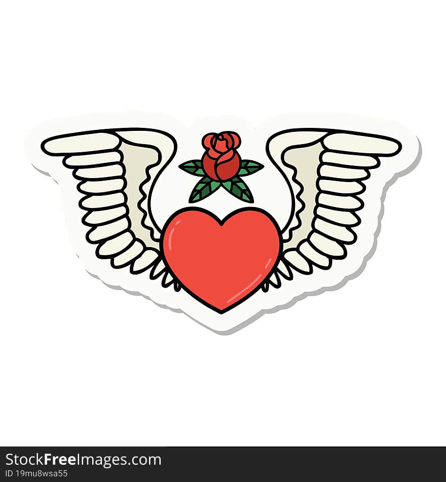 tattoo style sticker of a heart with wings