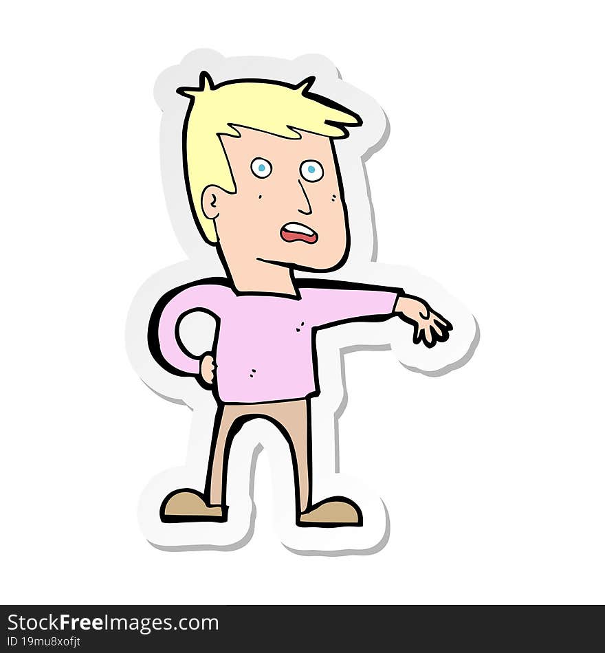 sticker of a cartoon man making camp gesture