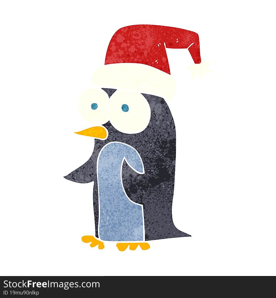 retro cartoon christmas penguin