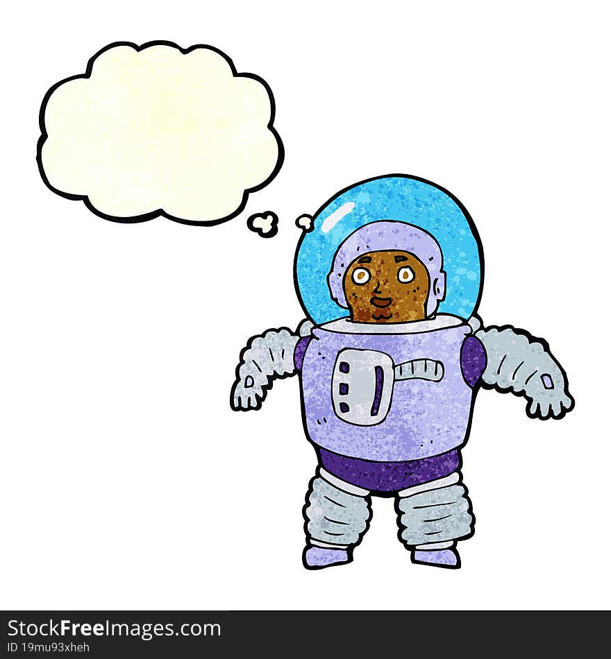 cartoon space man with thought bubble