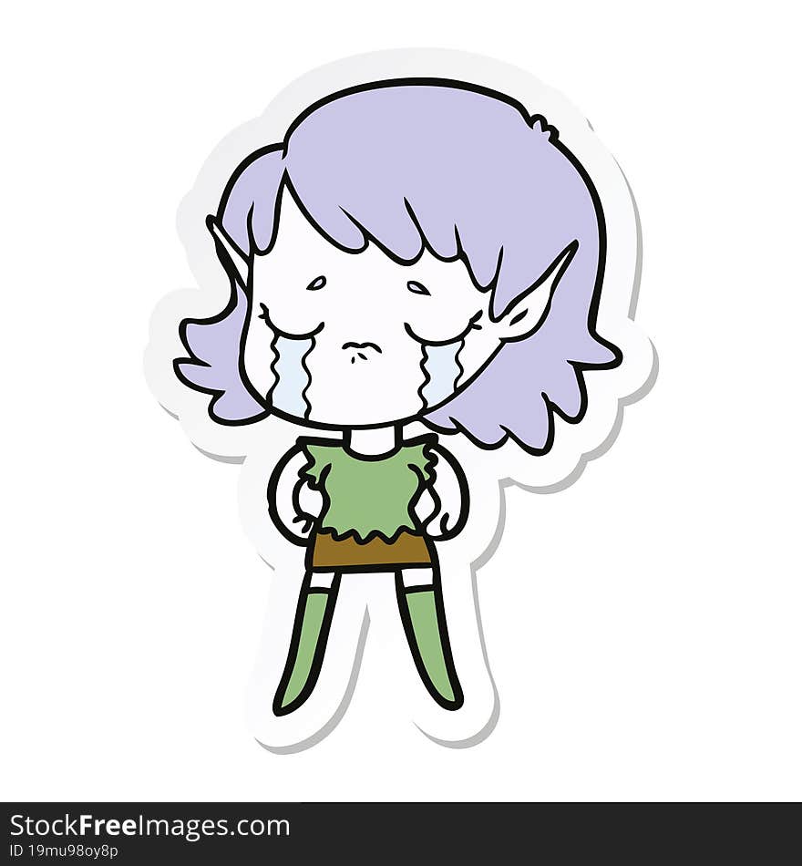 Sticker Of A Cartoon Crying Elf Girl