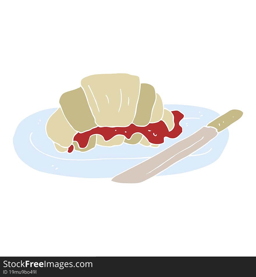 flat color illustration of a cartoon croissant