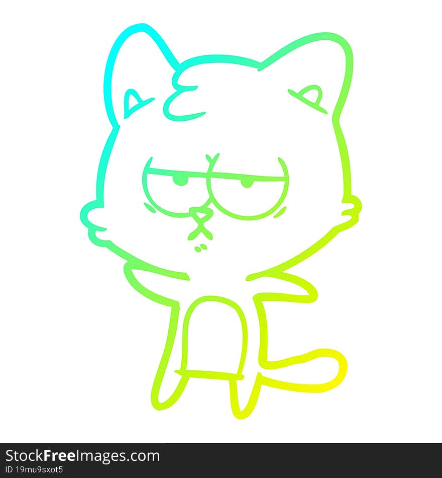 Cold Gradient Line Drawing Bored Cartoon Cat