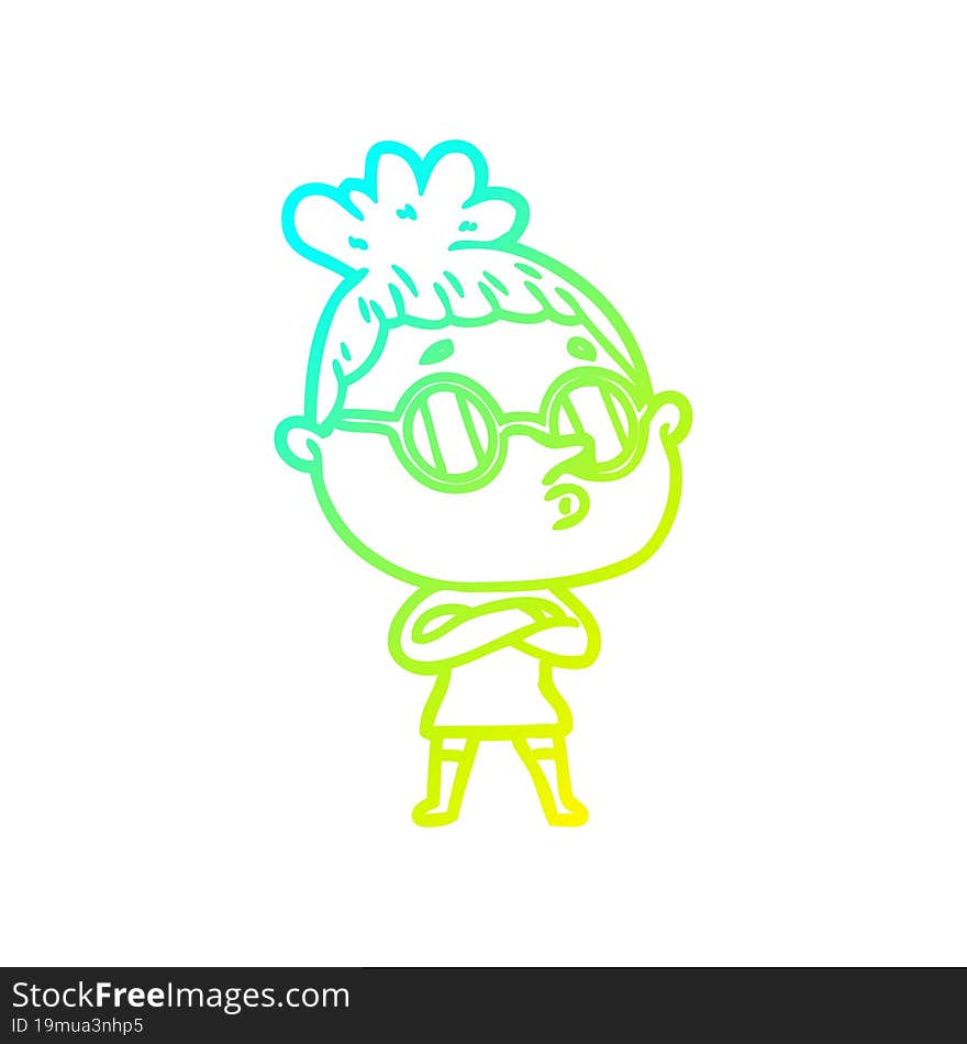 Cold Gradient Line Drawing Cartoon Woman Wearing Glasses