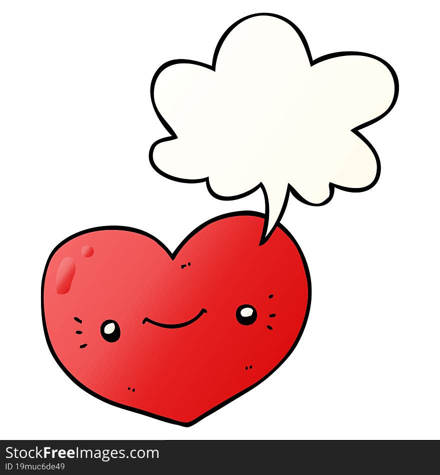 heart cartoon character with speech bubble in smooth gradient style