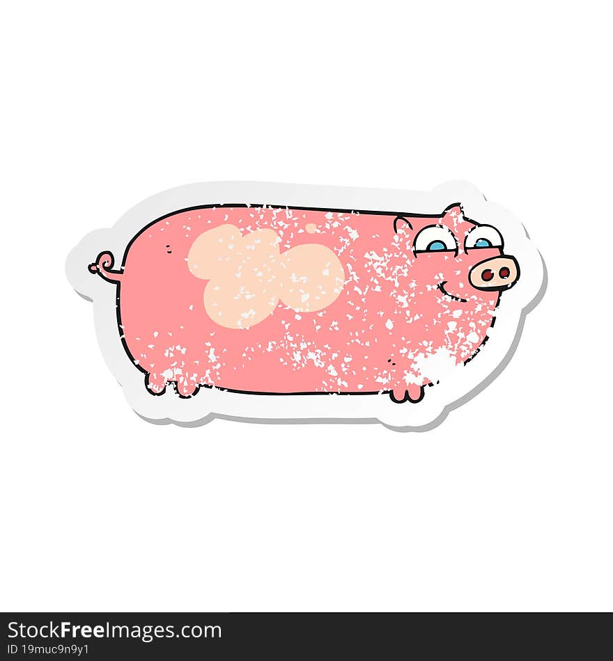 Retro Distressed Sticker Of A Cartoon Pig