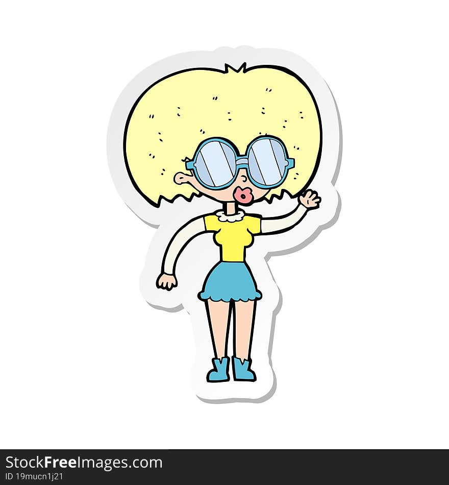 sticker of a cartoon woman wearing spectacles