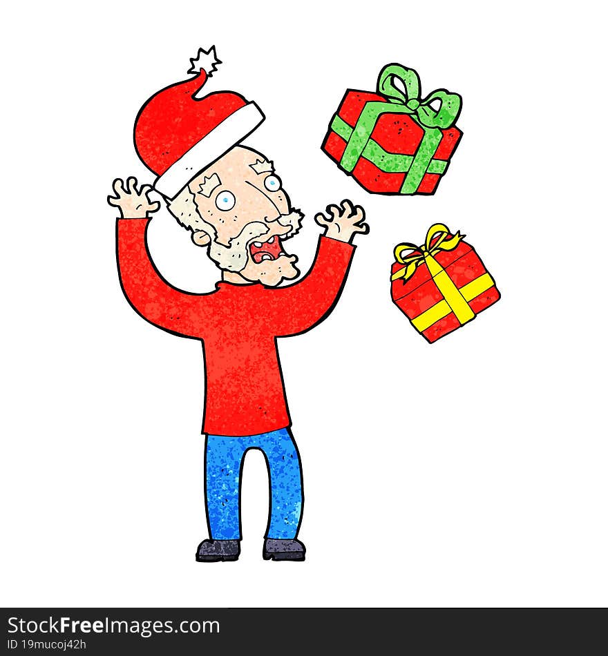 cartoon old man stressing about christmas