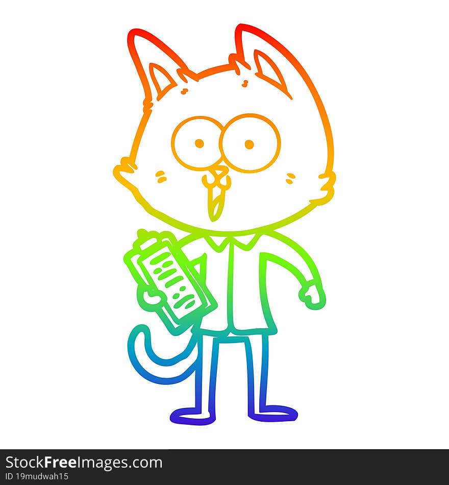 rainbow gradient line drawing funny cartoon cat wearing shirt and tie