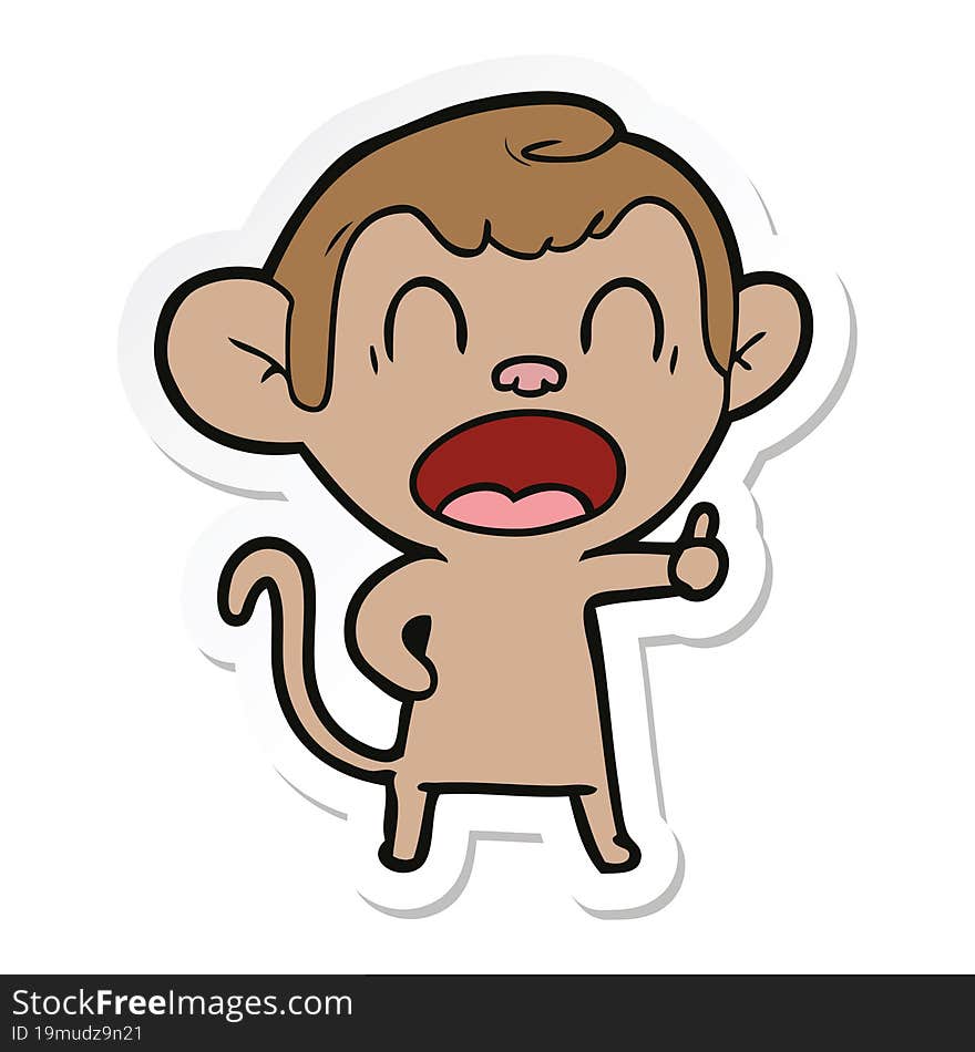 sticker of a yawning cartoon monkey