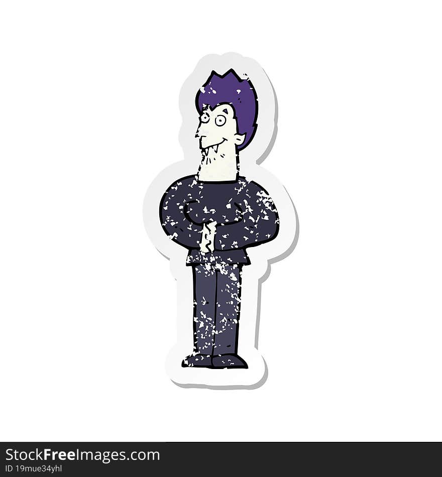 retro distressed sticker of a cartoon vampire