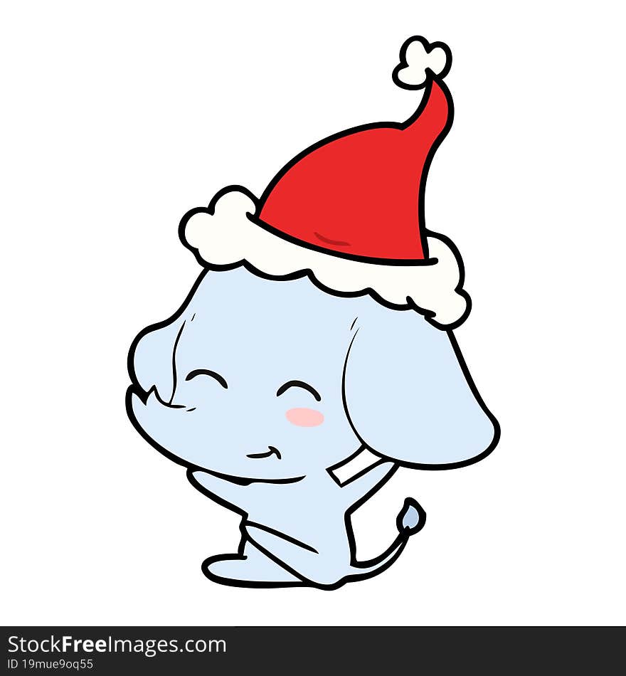 cute hand drawn line drawing of a elephant wearing santa hat. cute hand drawn line drawing of a elephant wearing santa hat