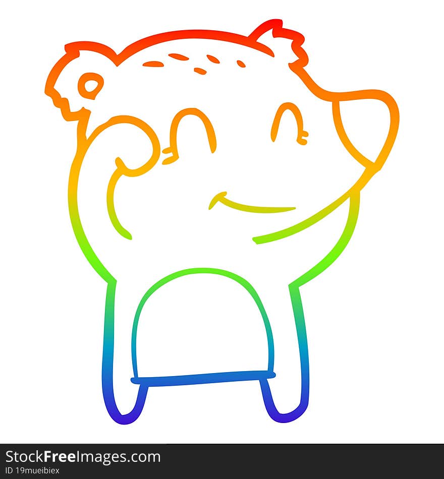 rainbow gradient line drawing tired smiling bear cartoon