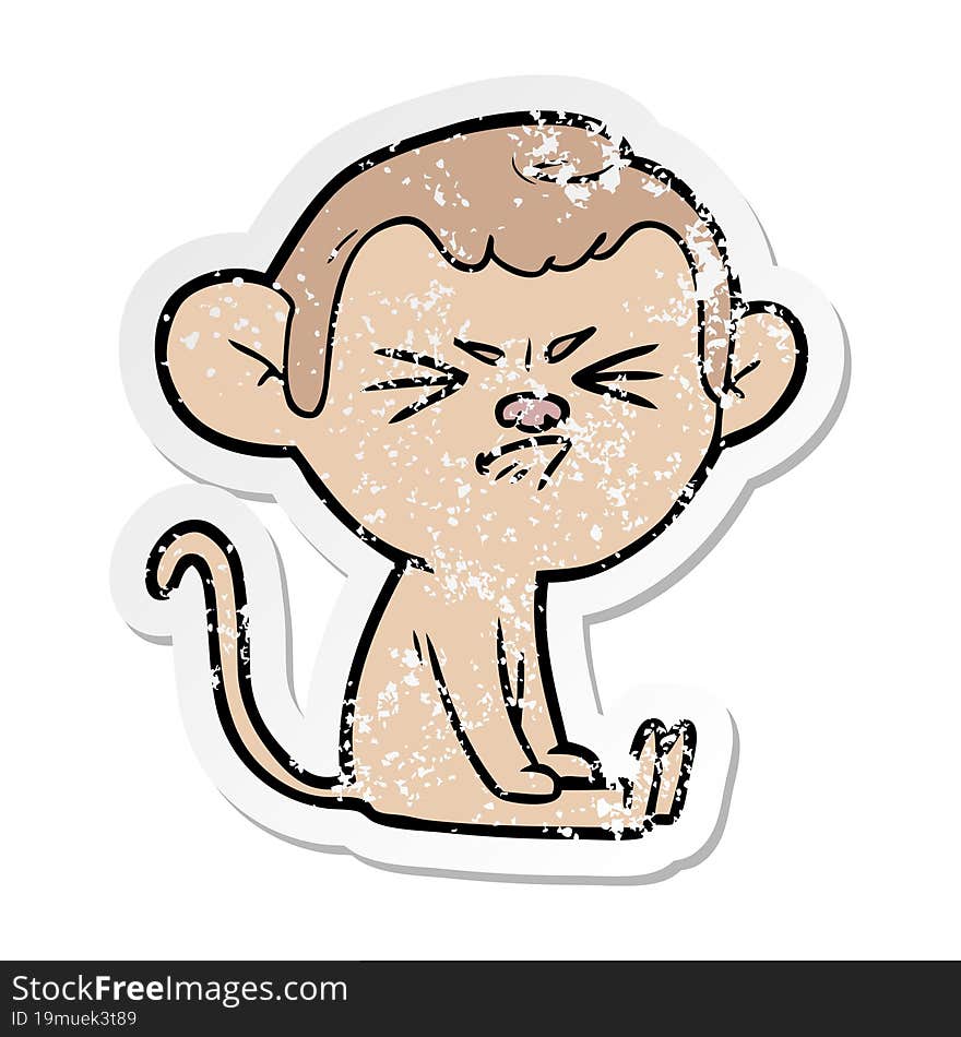 distressed sticker of a cartoon angry monkey