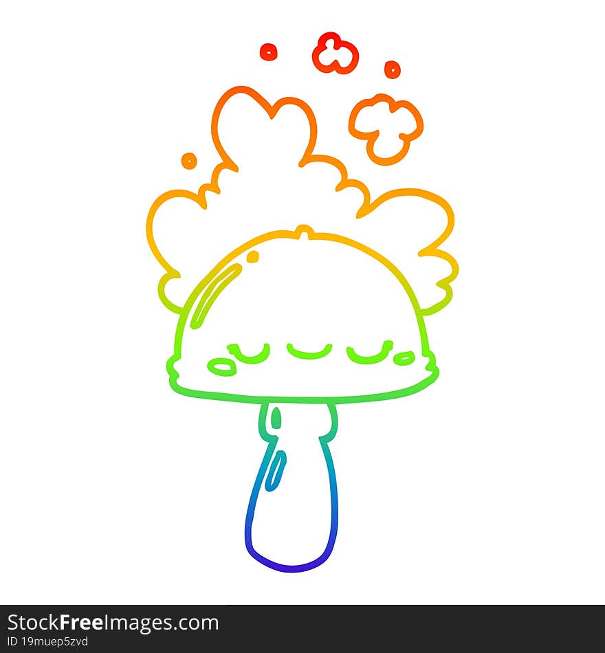 rainbow gradient line drawing of a cartoon mushroom with spoor cloud