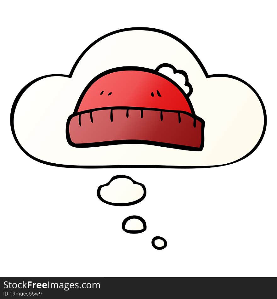 cartoon woolly hat and thought bubble in smooth gradient style