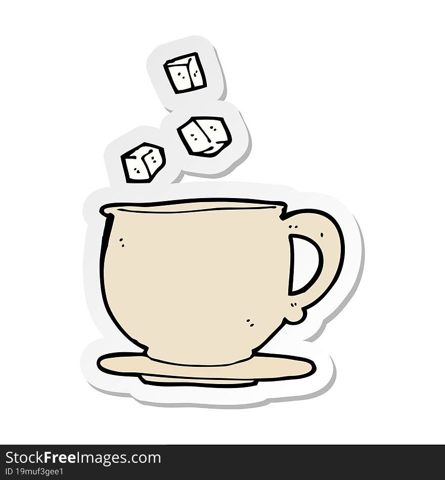 Sticker Of A Cartoon Teacup With Sugar Cubes