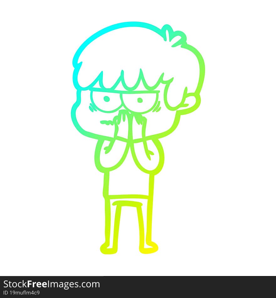 Cold Gradient Line Drawing Annoyed Cartoon Boy