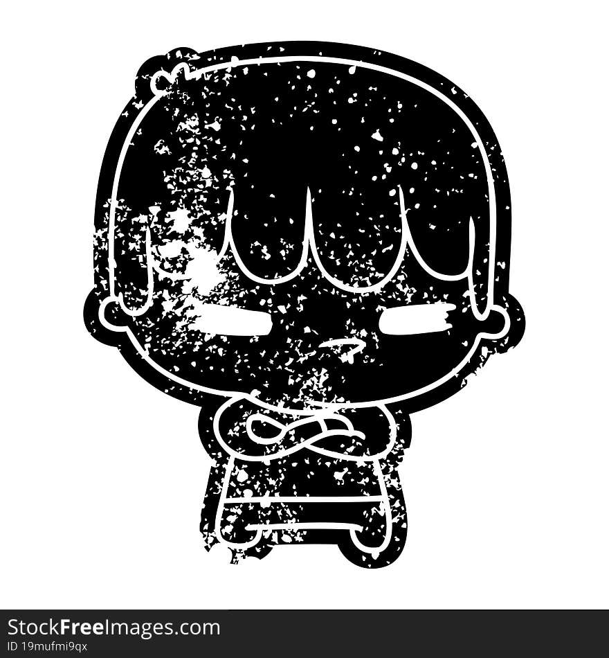 grunge distressed icon of a kawaii cute cross boy. grunge distressed icon of a kawaii cute cross boy