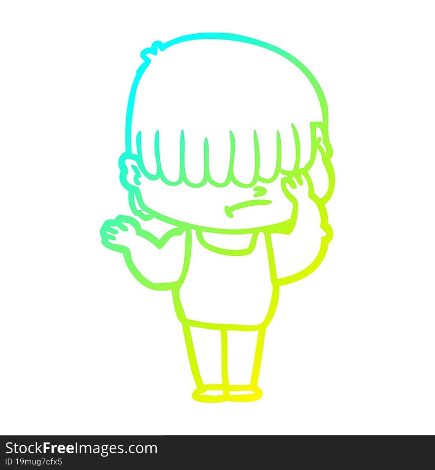 Cold Gradient Line Drawing Cartoon Boy With Untidy Hair