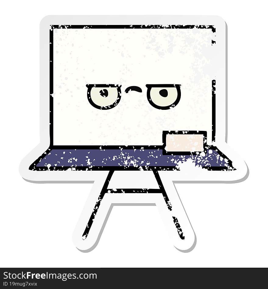 Distressed Sticker Of A Cute Cartoon White Board