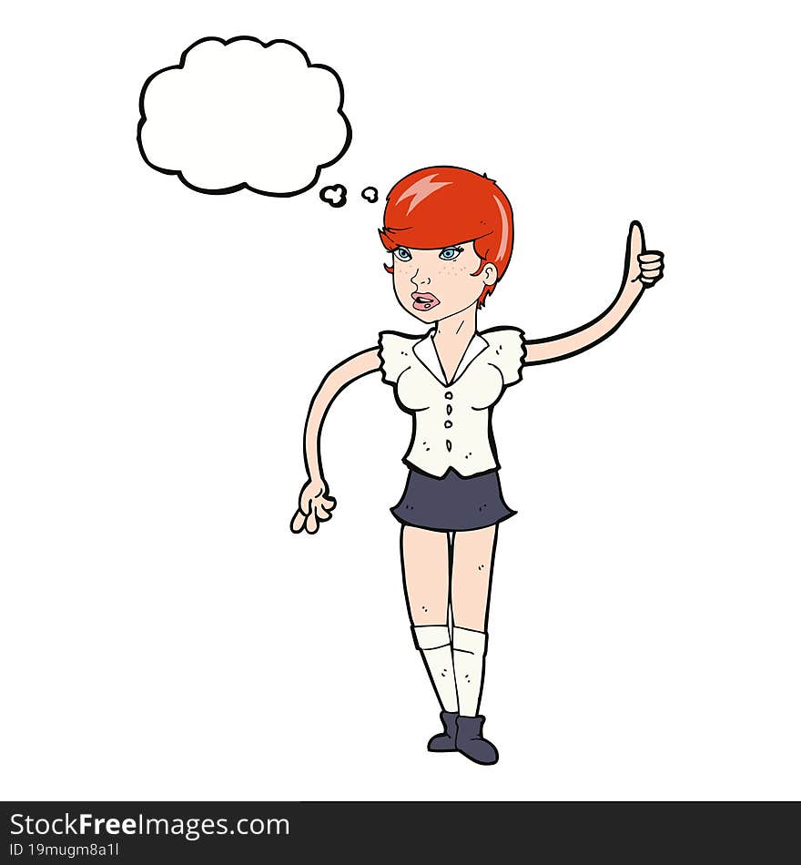 cartoon pretty girl asking question with thought bubble