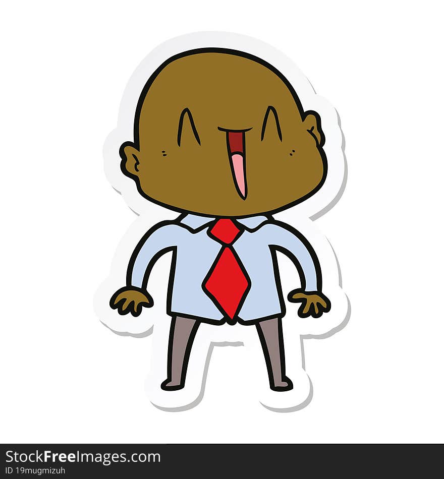 sticker of a happy cartoon bald man