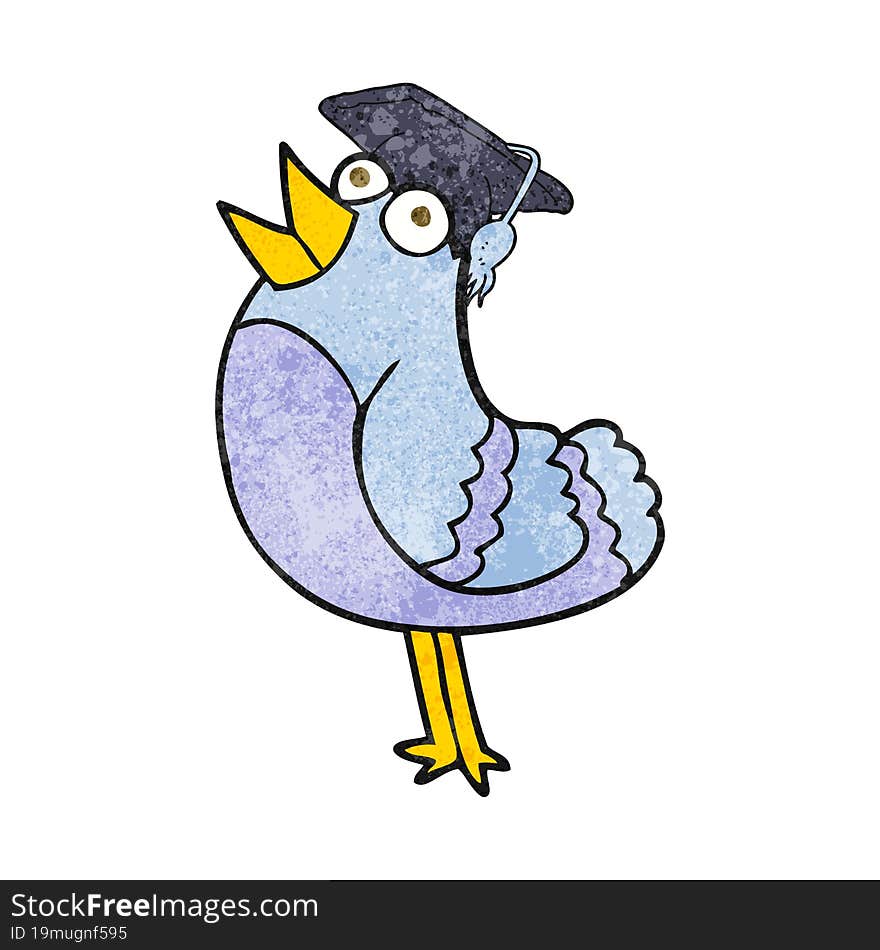 Textured Cartoon Bird Wearing Graduation Cap