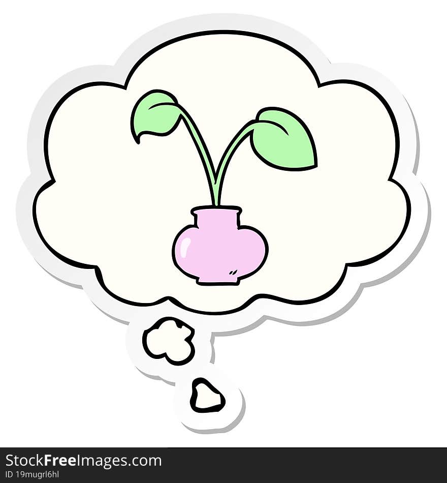 cartoon house plant with thought bubble as a printed sticker