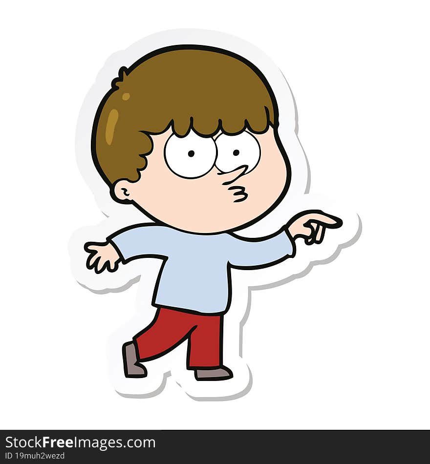 Sticker Of A Cartoon Curious Boy