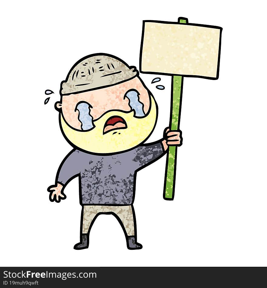 cartoon bearded protester crying. cartoon bearded protester crying