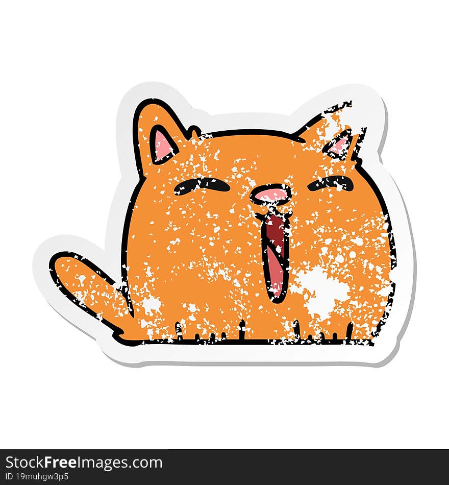 freehand drawn distressed sticker cartoon of cute kawaii cat