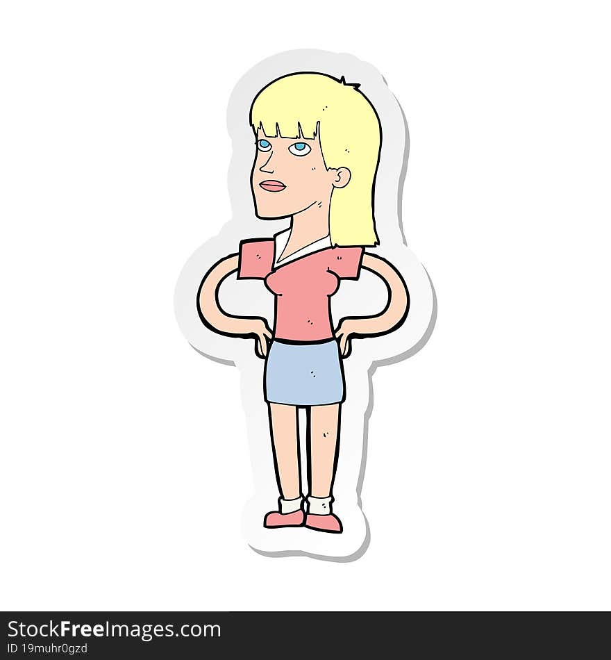 sticker of a cartoon woman with hands on hips