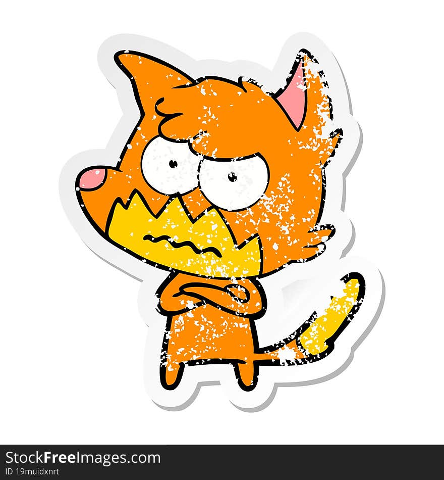 distressed sticker of a cartoon annoyed fox