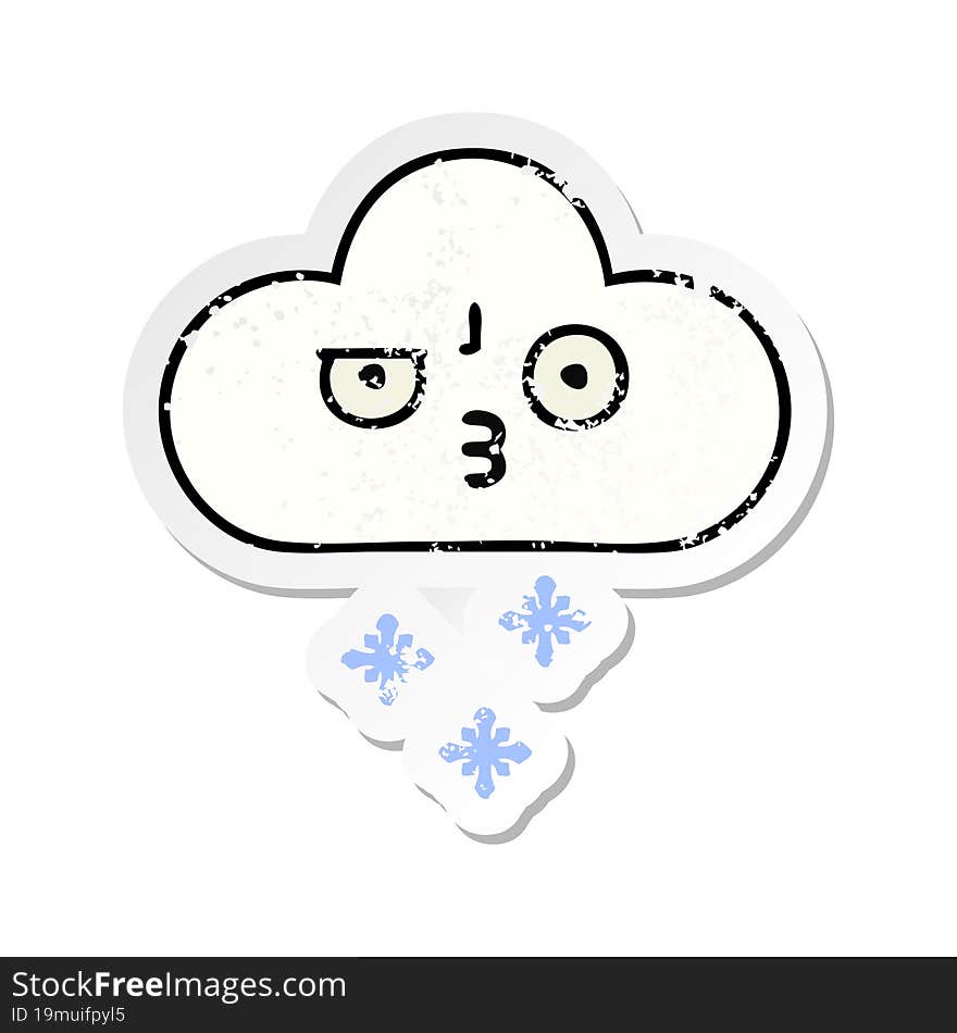 distressed sticker of a cute cartoon snow cloud