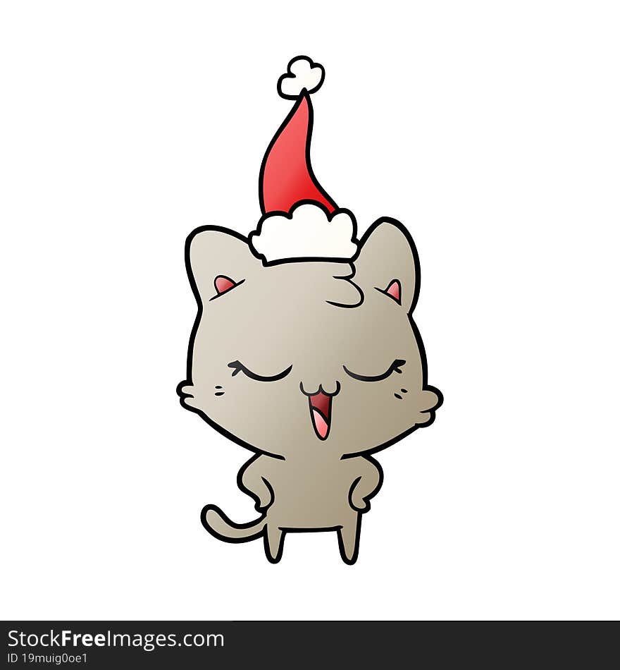 happy gradient cartoon of a cat wearing santa hat