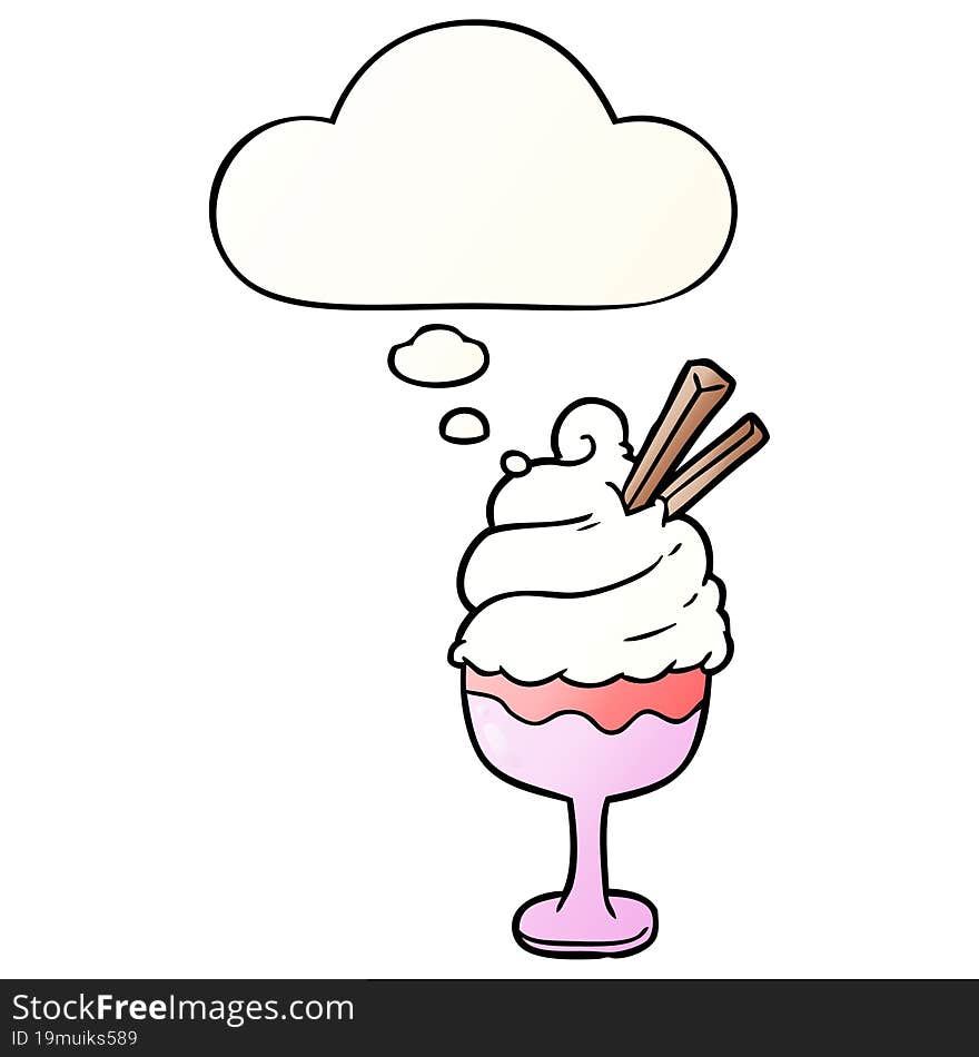 cartoon ice cream and thought bubble in smooth gradient style