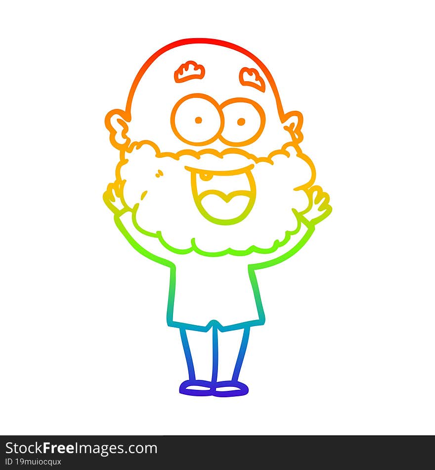 rainbow gradient line drawing of a cartoon crazy happy man with beard