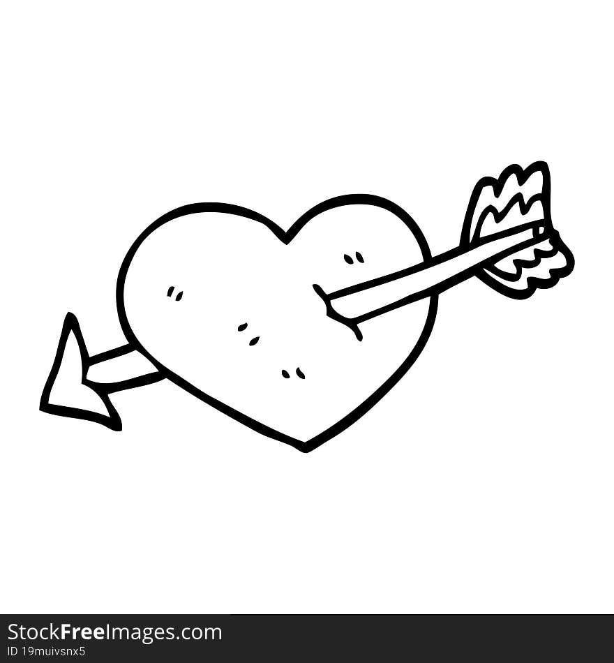 line drawing cartoon heart shot through with arrow