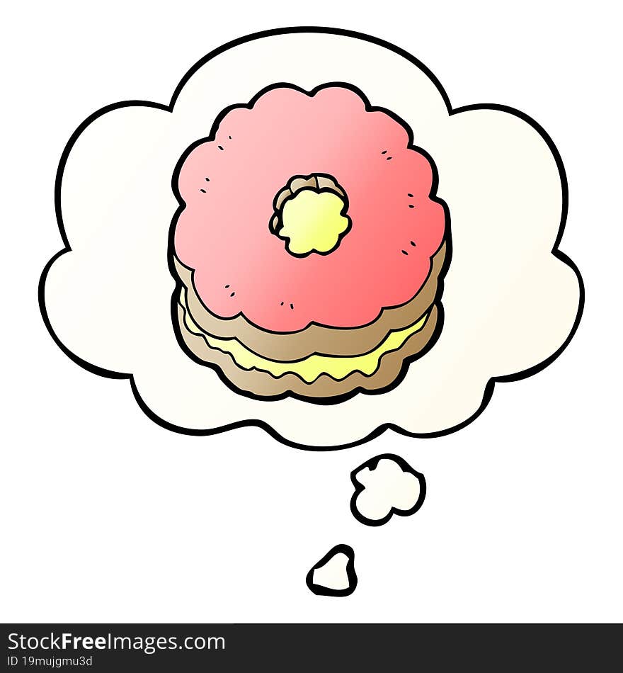 cartoon biscuit with thought bubble in smooth gradient style