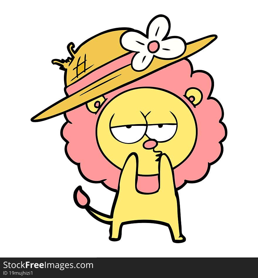 cartoon lion wearing hat. cartoon lion wearing hat