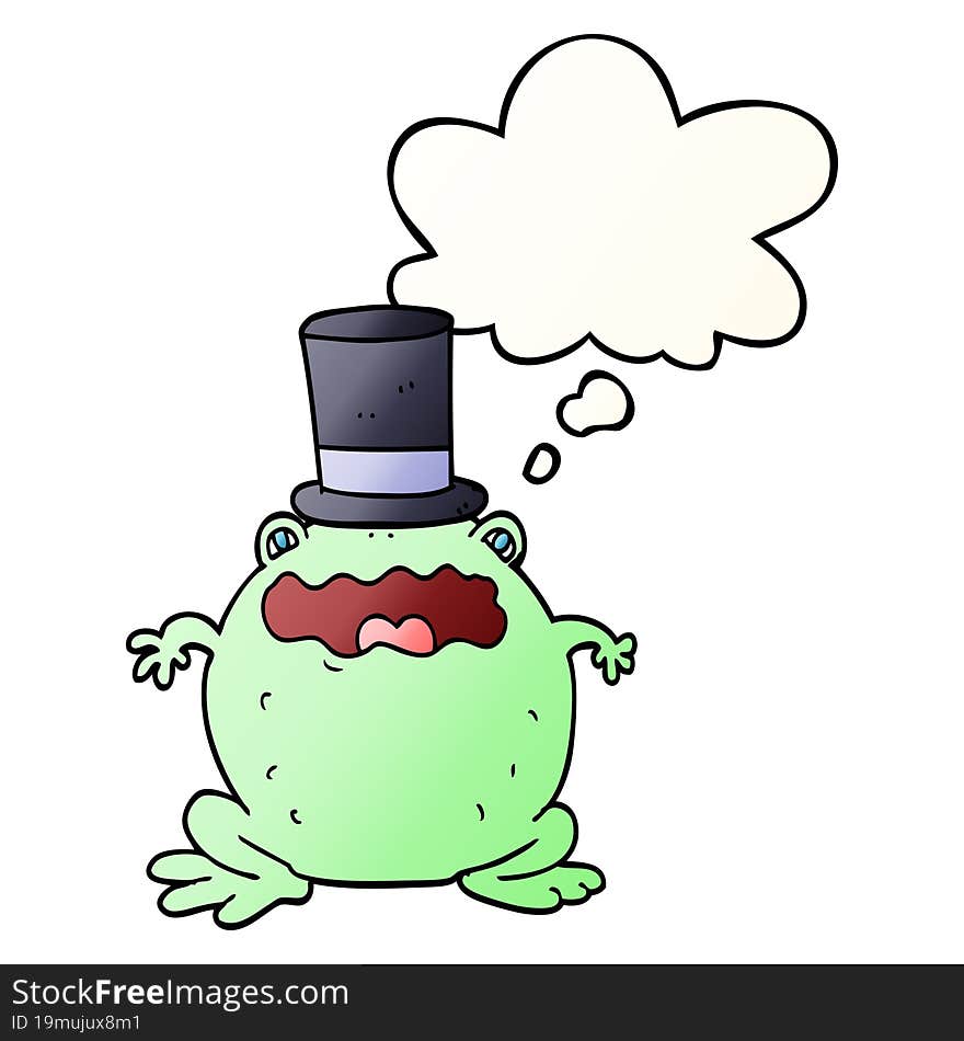 cartoon toad wearing top hat and thought bubble in smooth gradient style