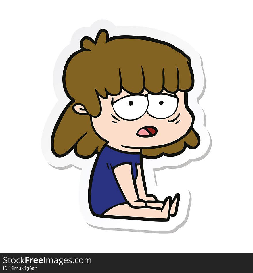 sticker of a cartoon tired woman