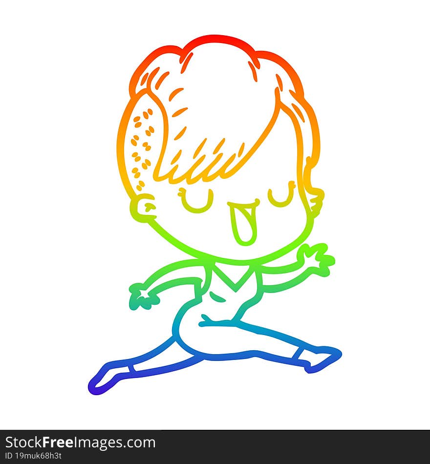 rainbow gradient line drawing cute cartoon girl with hipster haircut